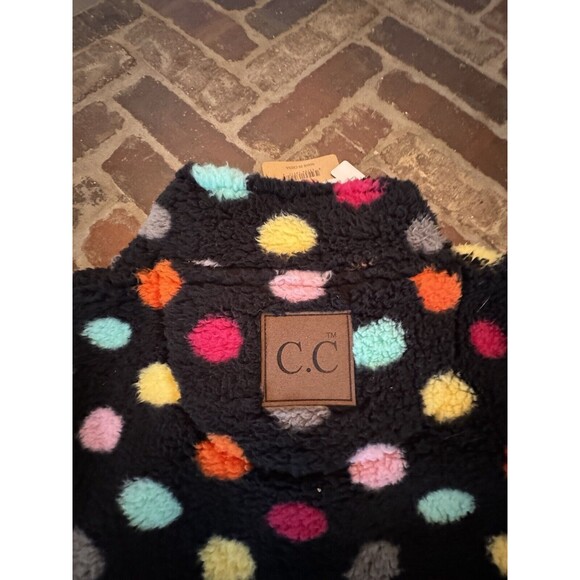 XL Girlie Girl CC Sherpa Pullover Jacket 1/4 Zip Up Black Polka Dot SIZE XL -NEW - Picture 11 of 11